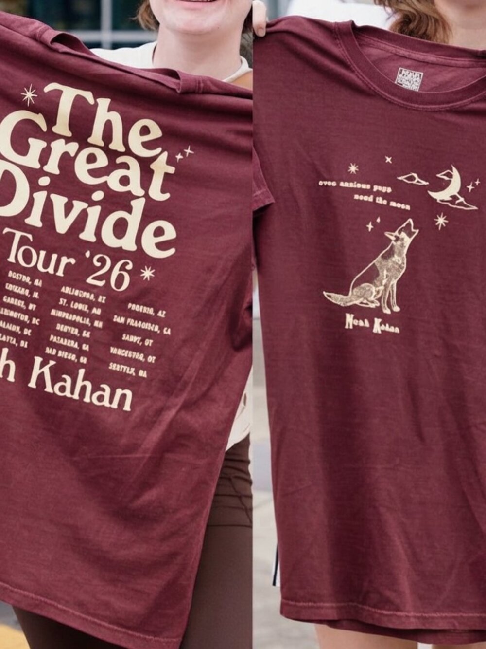 Noah Kahan The Great Divide 2026 Tour Graphic Maroon T-Shirt